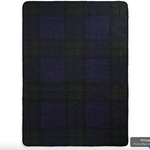 NEW! HB Stripes The Bay Polar Fleece Faux Shearling-Lined Throw Blue Plaid